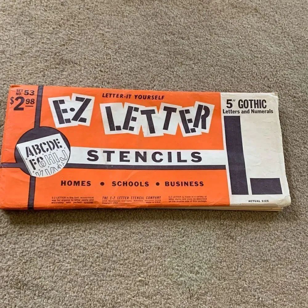 E-Z Letters Stencils 5” Gothic Letters And Numerals Set No. 53